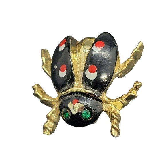 Vintage Glam Bug Beetle Mini Brooch Pins Enamel Rhinestone eyes - Picture 5 of 5